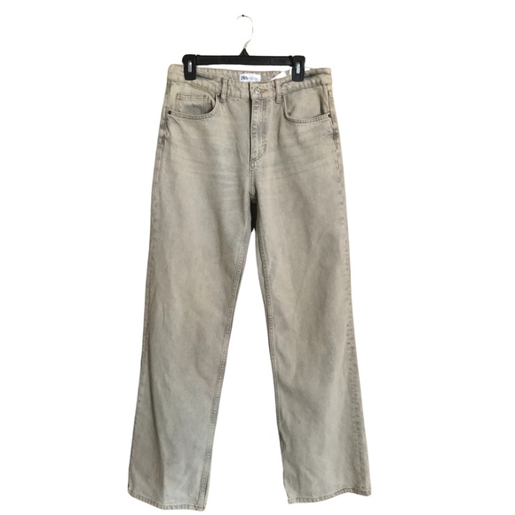 ZARA TRF WIDE-LEG MID-RISE FULL LENGTH JEANS - Light grey 6688/ - Picture 2 of 8